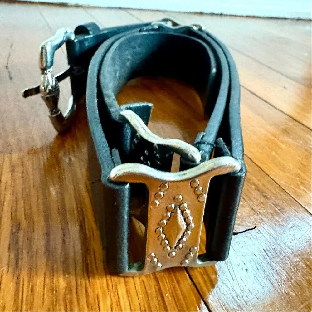 Vintage Albatros Made in Italy Leather Belt, XL Silver Tone